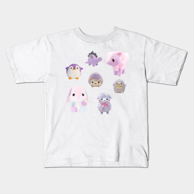 Purple Kawaii Plushies Sticker Pack Kids T-Shirt by casserolestan